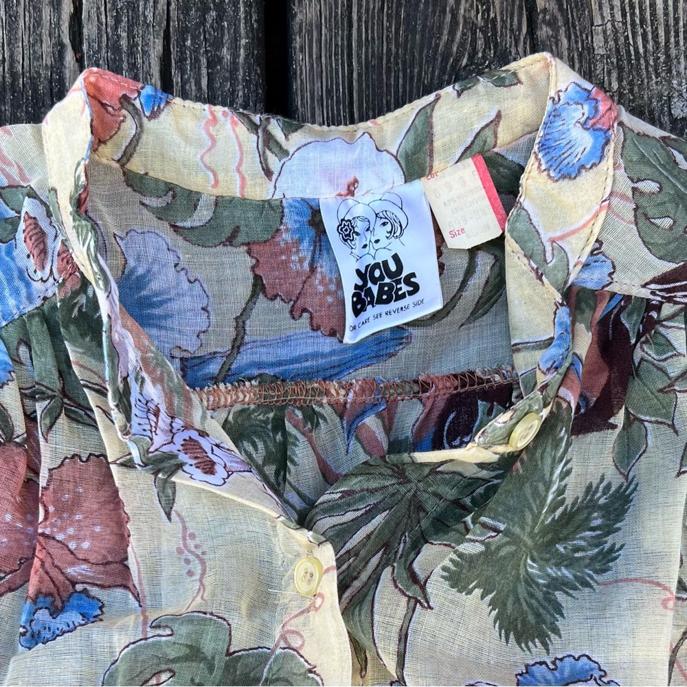 Vintage 70s Peplum Sleeve Semi Sheer Blouse - Picture 2 of 4